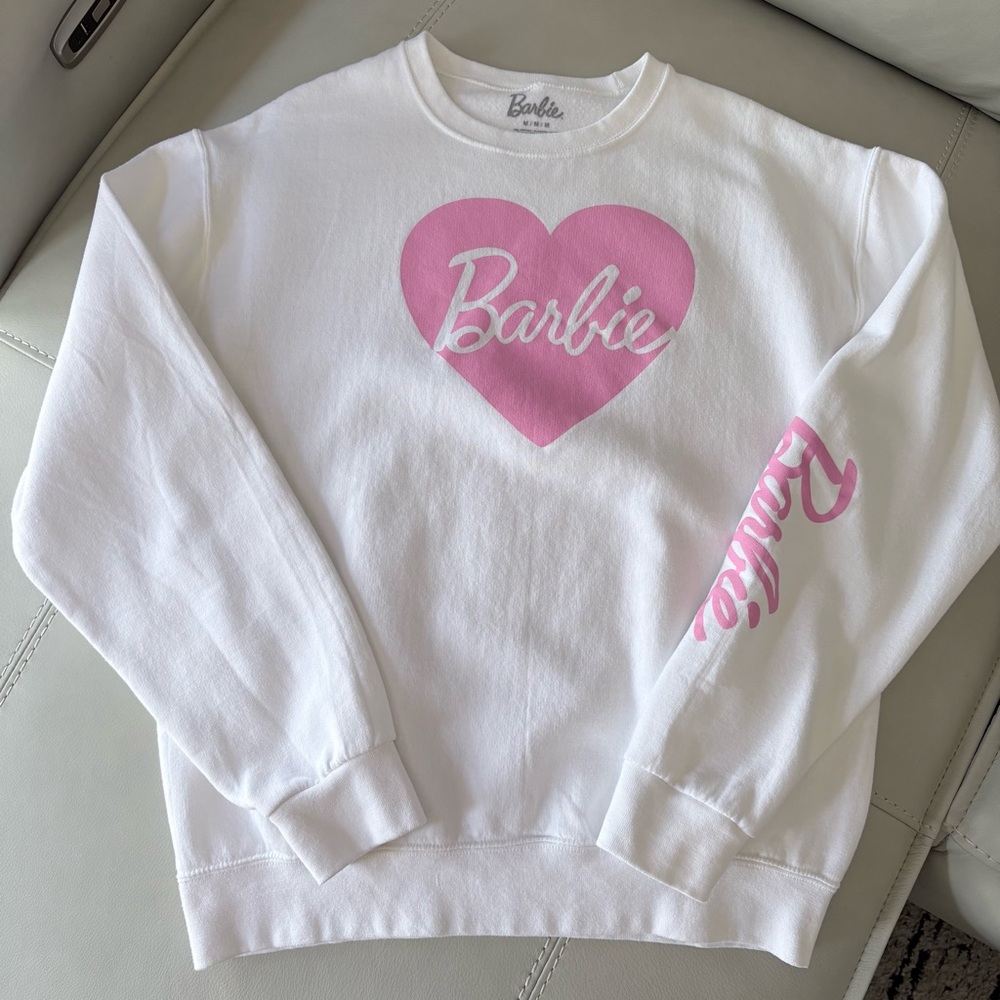 Barbie Pink Heart Logo Crewneck Sweatshirt - White - Size Medium 💗